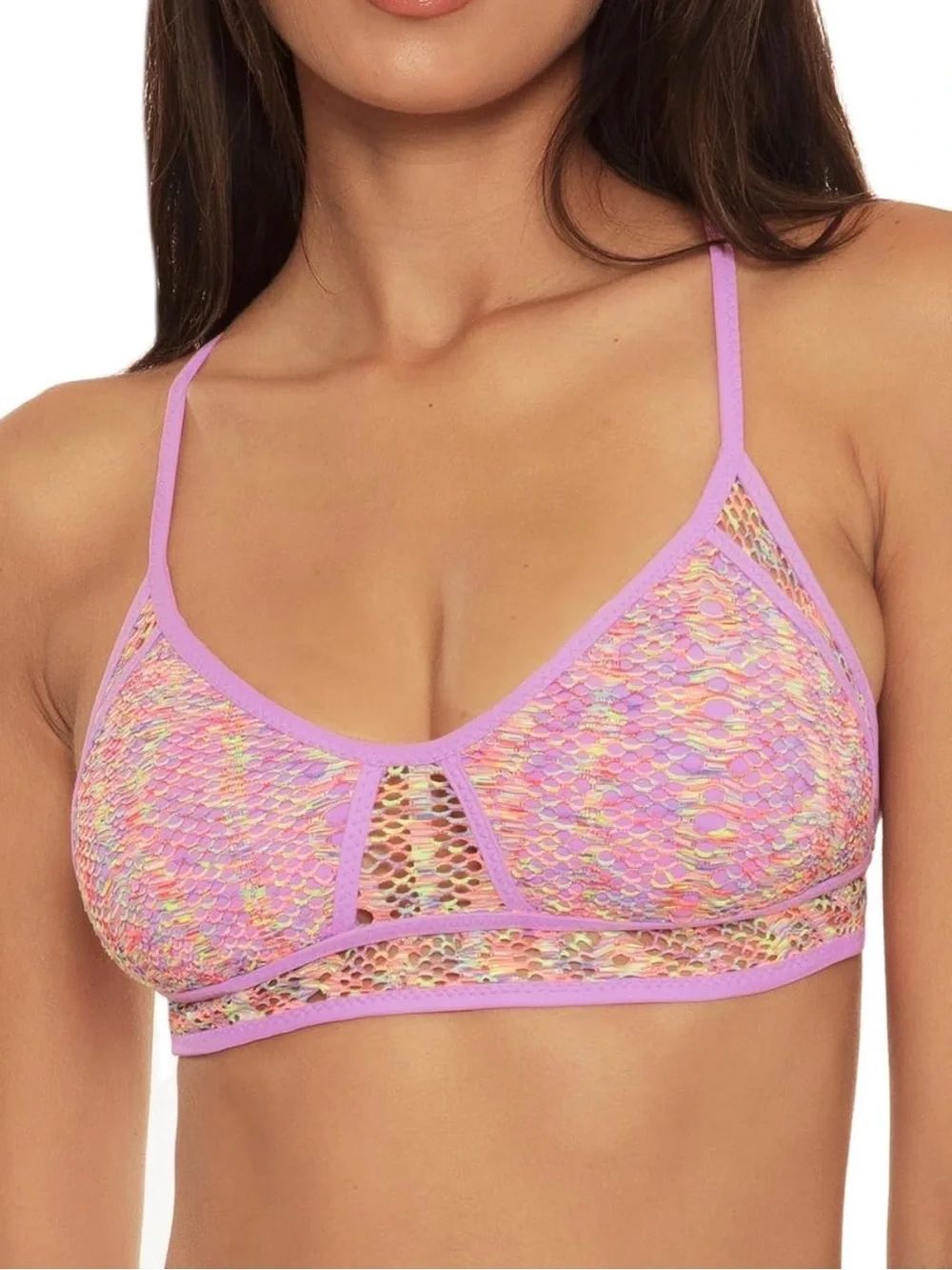 BECCA Multicolor Crochet Bikini Top with Purple Trim- Medium